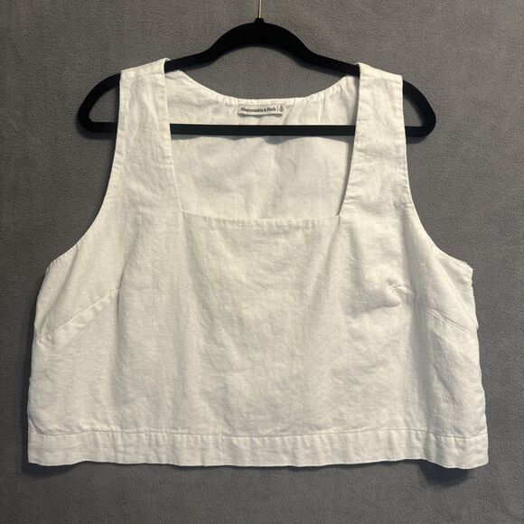 Abercrombie & Fitch Linen Blend Square Neck Top Minimalist Work Wear Womens XL - Picture 1 of 6